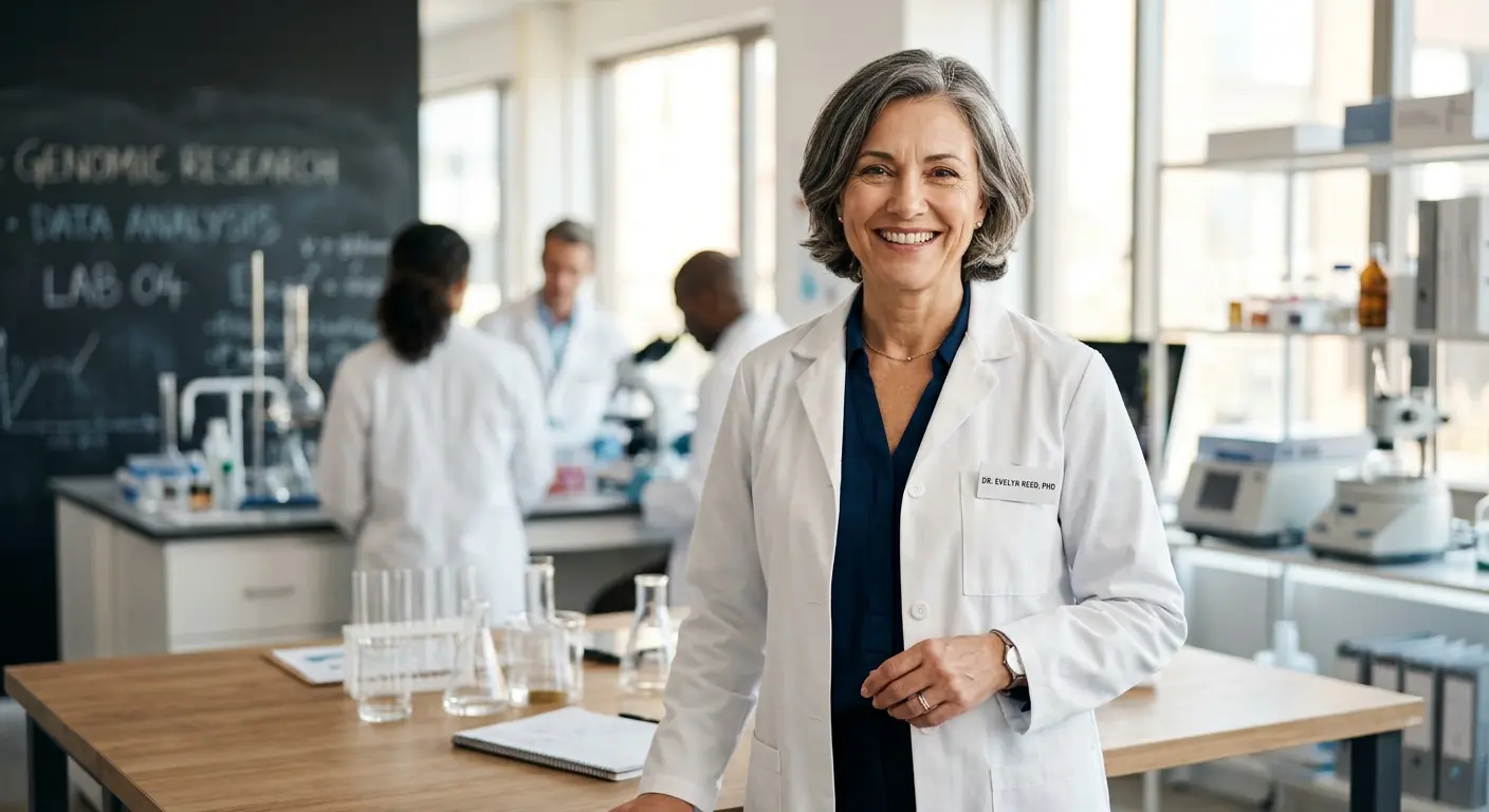Dr. Elena Vasquez in her laboratory at the Mitchell Institute